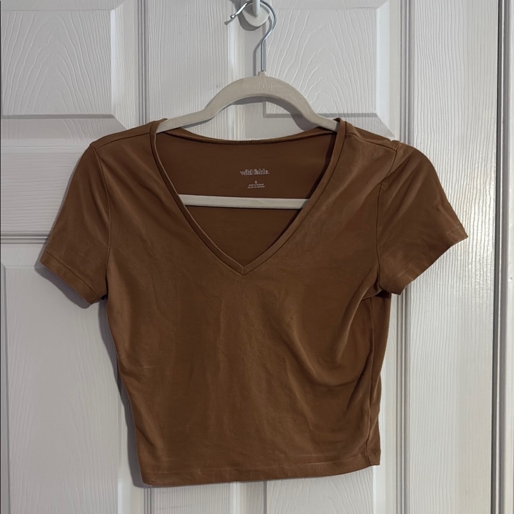 Wild Fable Brown Crop Fitted T-Shirt